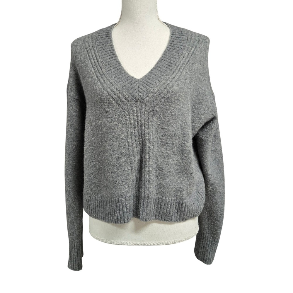 J.Crew Merino Wool Alpaca Blend V-Neck Ribbed Knit Sweater Gray Women's Size S